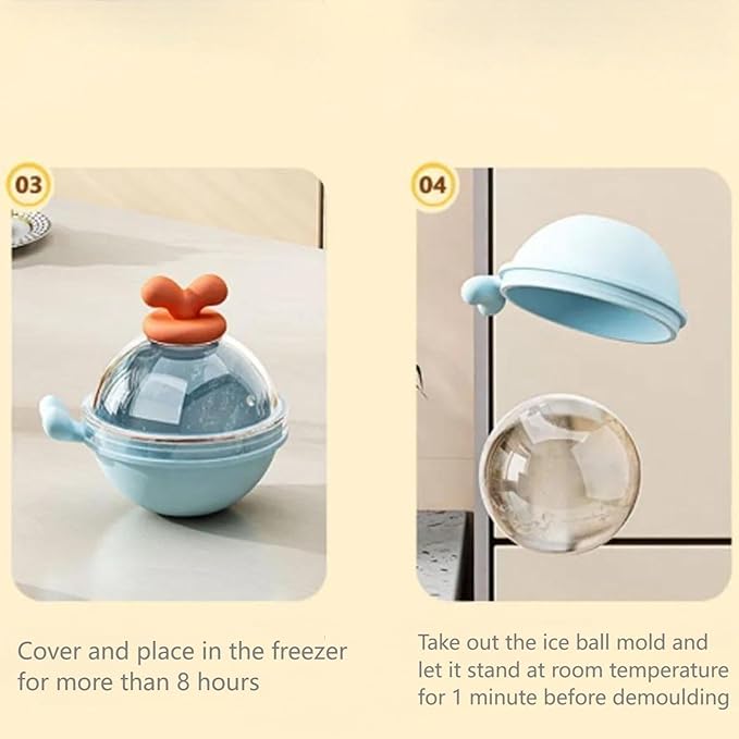 4pcs Ice Cube Mold Ball Boxes with Lid, 2.36in Diameter Large Sphere Ice Maker for Whiskey Cocktail or Sparkling Water, TEB & PET Materials