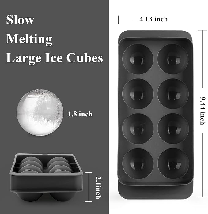 Round Ice Cube Mold,1.8 INCH x 8,Ice Ball Maker Mold | Round Ice Cube Trays for Freezer,Whiskey Ice Cubes Mold,Circle Ice Cube Tray with Lid,Ice Trays-Ice molds for Whiskey,Cocktails