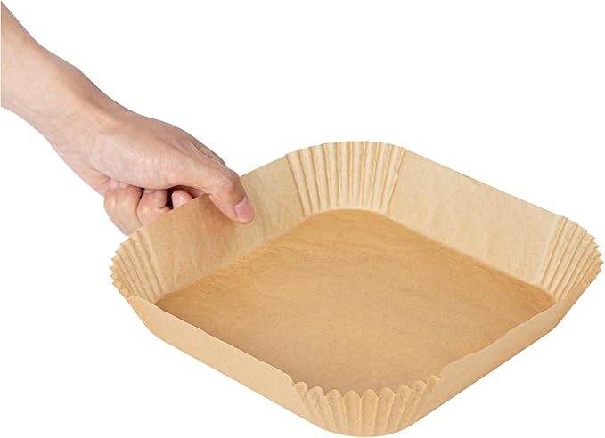 Restaurantware-Pastry Tek 8.1 x 8.1 x 1.8 Inch Air Fryer Liners, 100 Square Air Fryer Baskets - No-Stick Silicone Coating, Unbleached, Food-Grade Paper Liners, For Steamer, Microwave, Oven, Fry Pan