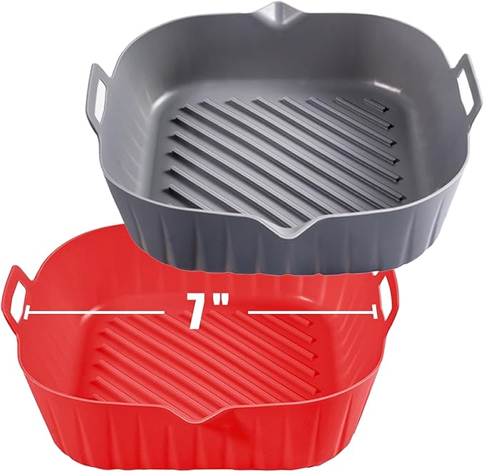 Golden Associate Silicone Liners Square for 6.5 to 7.5 inch Air Fryer, 2 Pcs Non-stick Food-grade Reusable Basket Baking Tray Airfryer Accessories, Top Size 7 inches, Bottom Size 6.3 inches