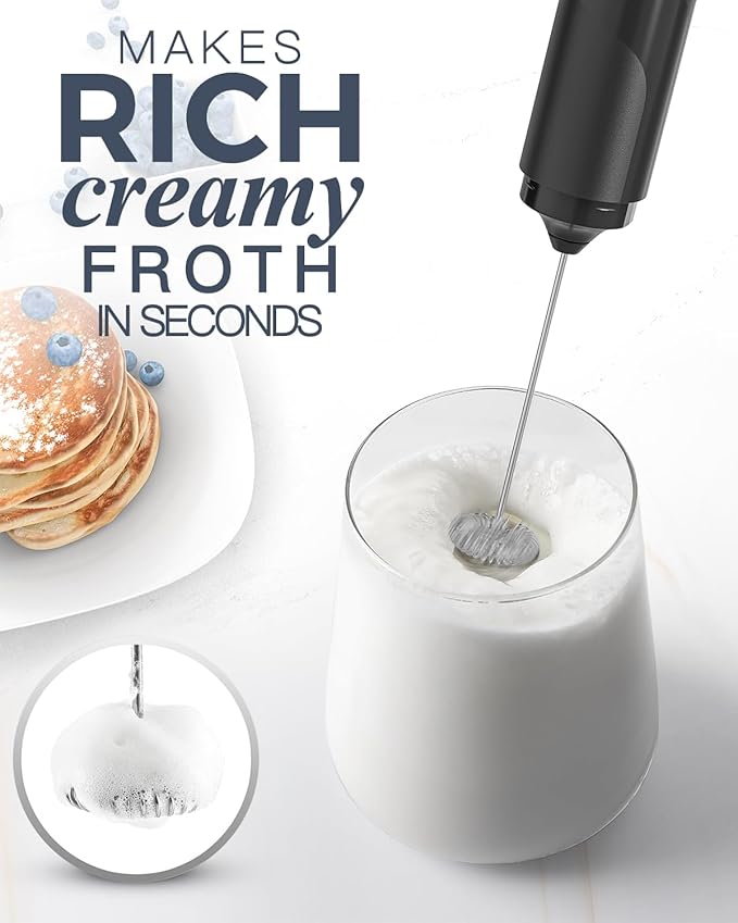Milk Frother with Cover, Battery Operated Electric Frother, Whisk, Drink Mixer & Foamer for Coffee, Latte, Matcha, hot Chocolate