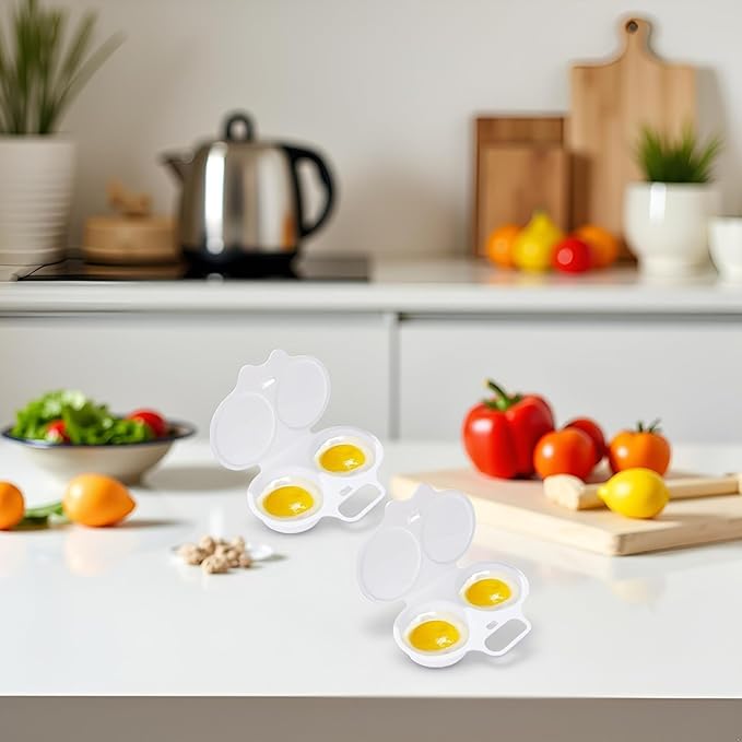 2Pcs White Egg Poacher, Microwave Egg Boiler Poacher, 2 Cavity Nonstick Poached Egg Maker With Lid, Egg Poacher Microwave Egg Cooker, Double Drain Poached Egg Cups Cookware（13 * 5cm）