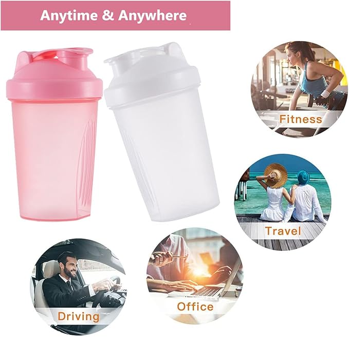 Shaker Bottle Protein Shakes and 16-Ounce/400ML Shaker-Bottle with Whisk Balls,Non-BPA plastic (White+Pink(2PCS))