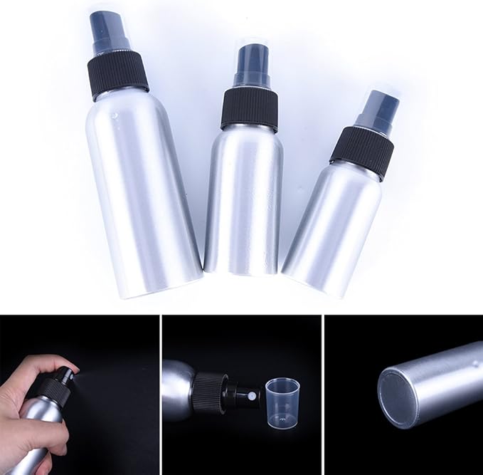 Furnido 1 oz Aluminium Essential Oil Spray Bottle Refillable Perfume Fine Mist Atomiser Empty Beauty Metal Spray Bottles Cosmetic Packaging Container Travel subpackage Bottles 4-Pack (Black Caps)