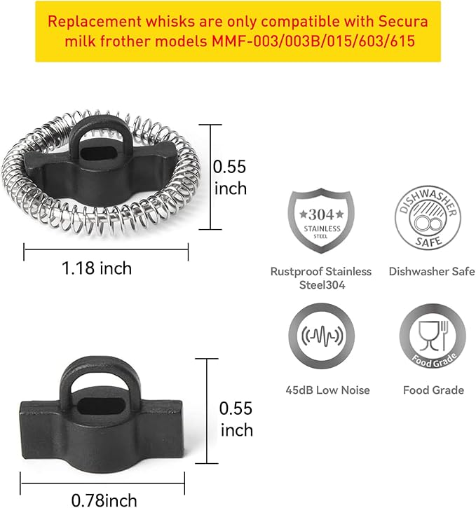 Secura Electric Milk Frother and Warmer Replacement Whisk Set Only for Models MMF-003/003B/ 015/603/615