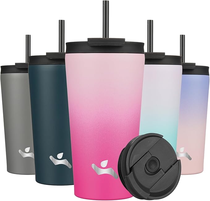 Konokyo 18 OZ Insulated Tumbler with Lid and 2 Straws Stainless Steel Water Bottle Vacuum Travel Mug Coffee Cup,Cherry
