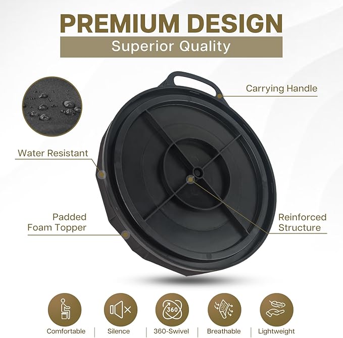 5 Gallon Bucket Seat for YETI Buckets Only, 360-Degree Swivel Bucket Lid Seats for YETI 5 Gallon Bucket, Seat Cushion for Fishing, Hunting, Car Washing,Baseball Training,Tool Organizer