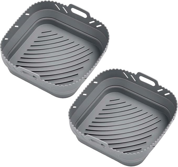 HIC Kitchen Collapsible Square Air Fryer Liners, European-Grade Silicone, Set of 2, Fits 5 to 7-Quart Air Fryer Baskets