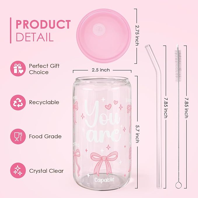SANDJEST Christian 16oz Can Glass Tumbler with Acrylic Lid & Straw, Iced Coffee Cup for Women Girls, Aesthetic Cups Gifts for Birthday Christmas
