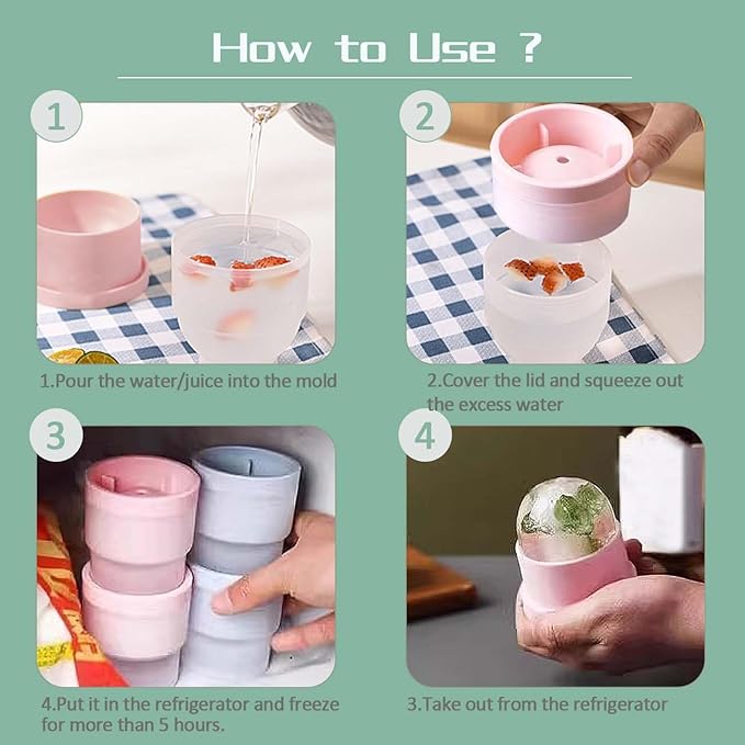 Ice Cube Molds, Silicone Sphere Ice Mold Maker, Stackable Easy Release Circle Ice Cube Mold with Lids, Spherical Ice Makers with Lids for Whiskey, Cocktails, Bourbon, and Drinks (1.9In*6 Balls)