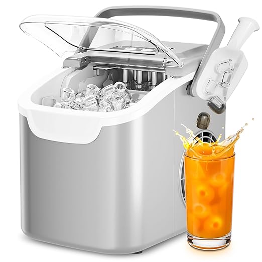 Antarctic Star Countertop Ice Maker, Portable Ice Machine with Carry Handle, 26.5Lbs/24H, 2 Sizes Bullet Ice, 8Cubes in 6 Mins Office/Kitchen/Bar Grey