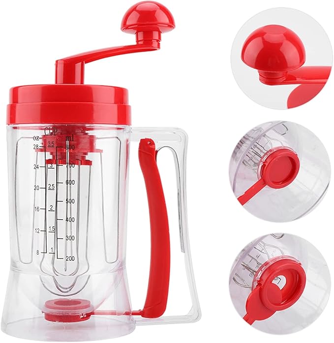 Pancake Batter Dispenser, Manual Pancake Cupcake Batter Mixer with Scale Hand Held Bakeware Maker Dispenser Blender Machine Baking Tool for Muffins Crepes Cake Waffles