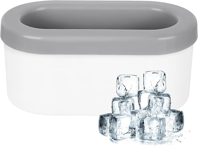LUEXBOX Cylinder Ice Cube Mold Ice Trays, Silicone Ice Bucket, Portable Ice Cube Maker, Press-Type Easy-Release Ice Cup (Grey Large)