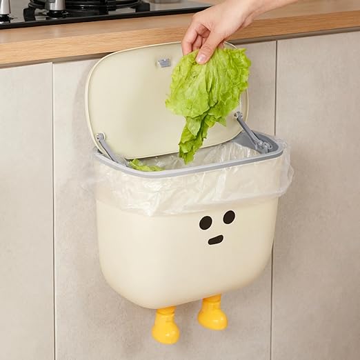 9L Kitchen Compost Bin for Countertop or Under Sink - Hanging Small Trash Can with Lid for Cupboard/Bathroom/Bedroom/Office/Camping, Mountable Indoor Compost Bucket (White)