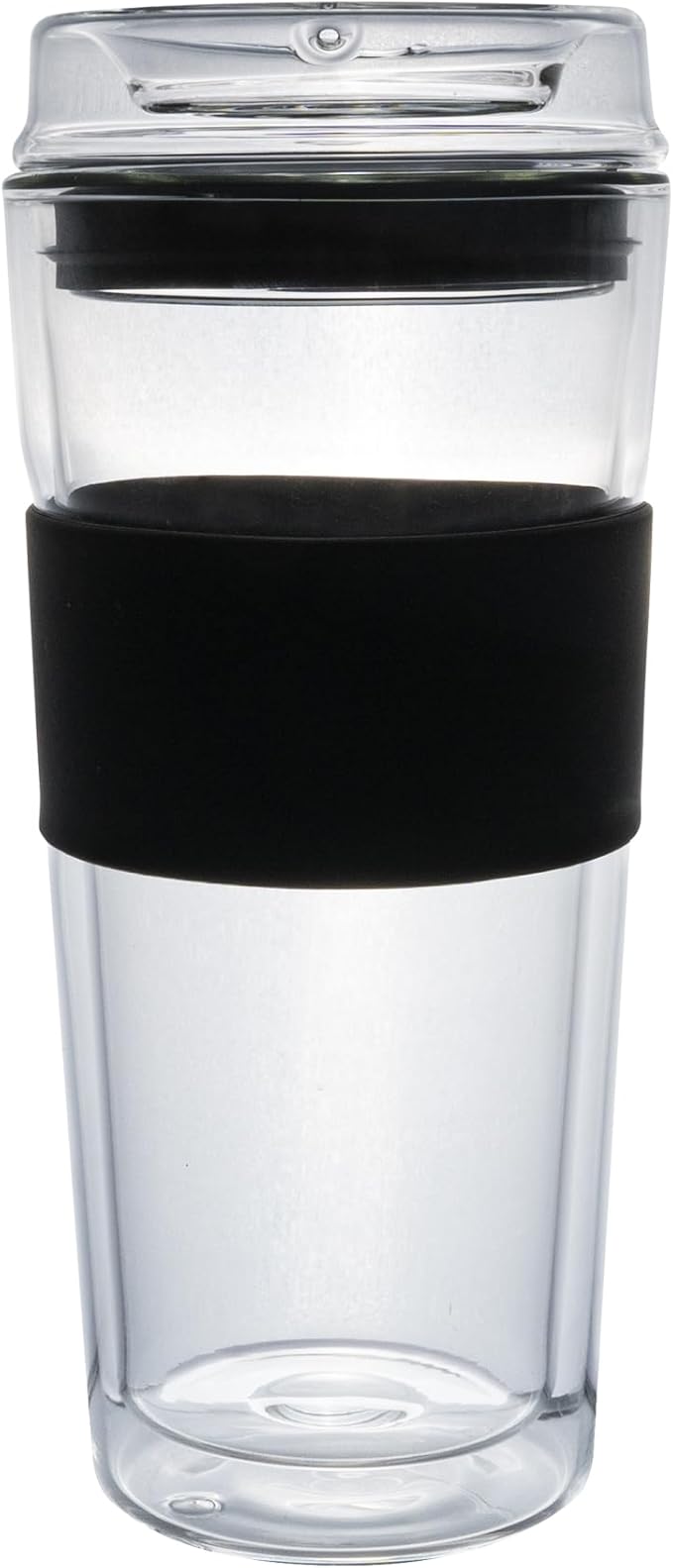 Double Wall Glass Tumbler 10 ounce All Glass Reusable Insulated Tea/Coffee Mug & Lid, Hand Blown Glass Travel Mug (10 ounce) No Leaks, Silicone Grip for Easy Carry, Natural Taste