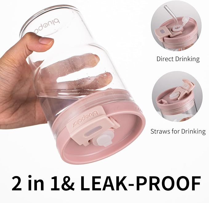 Iced Coffee Glasses with Lids and Straws,Car Cup Holder Friendly, Leakproof Portable Tumblers for Cold Brew, Juice & Smoothie, Ideal for Travel, Office & Gym, BPA-Free Reusable (pink,16, ounces)