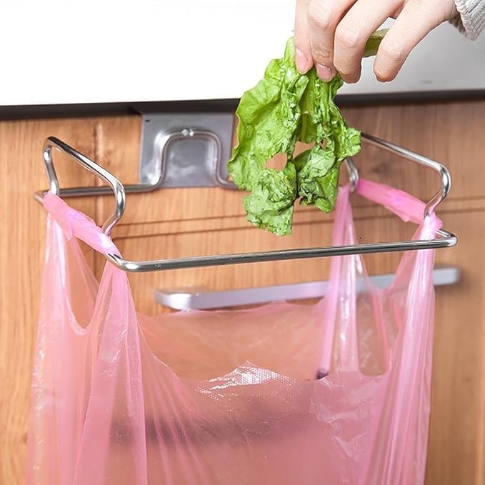 Driak 1pcs Super Practical Garbage Storage Bags Rack Hanging Stainless Steel Trash Bag Holder for Kitchen Storage Cupboard