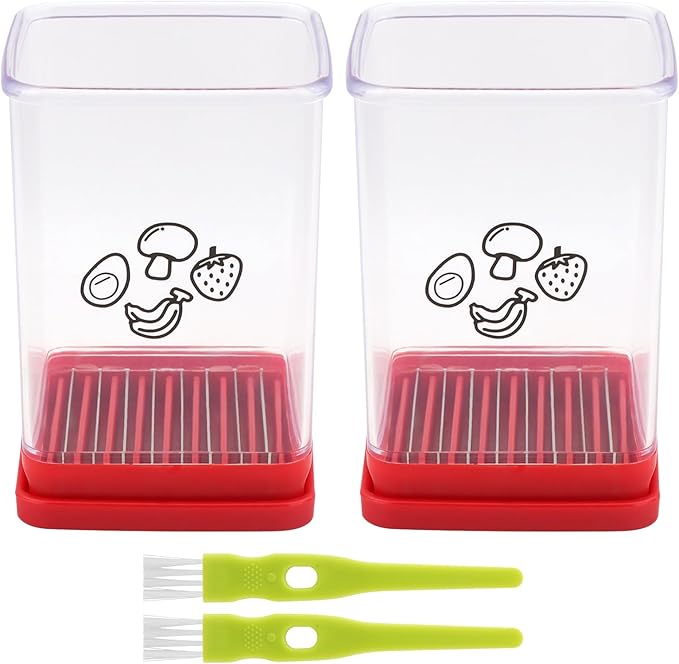 2Pcs Stainless Steel Cup Fruit Slicer – Egg, Strawberry & Banana Cutter with Detachable Push Plate Brushes | Vegetable Salad Prep Tool for Kitchen, Fast Effortless Slicing