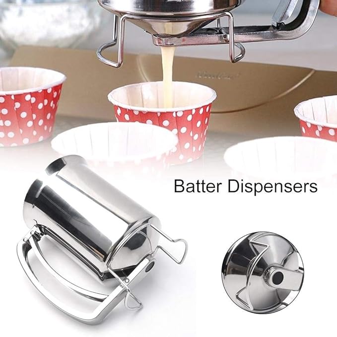 Stainless-Steel Pancake Batter Dispenser Handheld Pancake Batter Dispenser - 900ML Professional Batter Funnel Kitchen Tool for Baking Cake Cupcakes Crepes Waffles Pancake