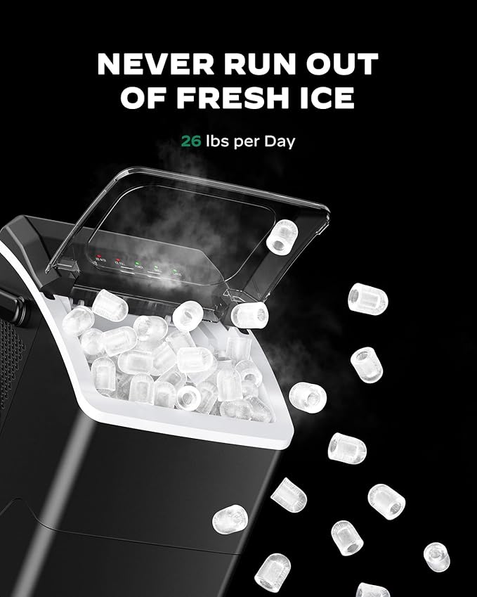 Silonn Countertop Ice Maker Machine, 26 lbs per Day, Fast Ice in 6 Minutes, Self-Cleaning Ice Maker, Compact Countertop Ice Machine for Home, Kitchen/Office/Parties,Black