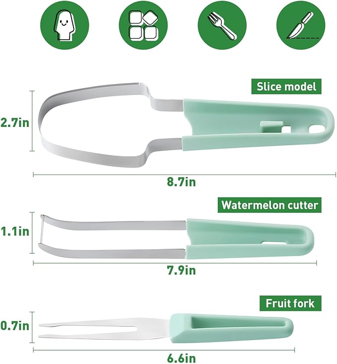 Watermelon Cutter - 3-in-1 Fork Slicer & Popsicle Maker, Multi Melon Cutter for Camping & Kitchen (Green)