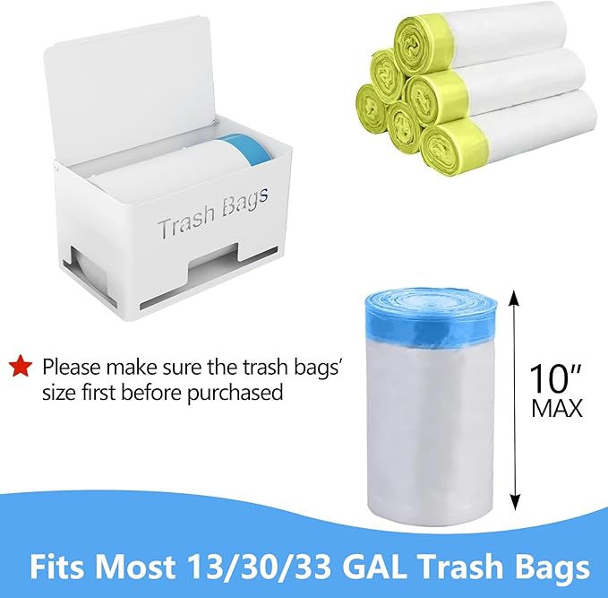 STWWO Large Trash Bag Holder Dispenser, Metal Garbage Bag Dispenser Roll Holder, Kitchen Trash Storage Organizer for Under Sink, Wall Mounted or Countertop, White