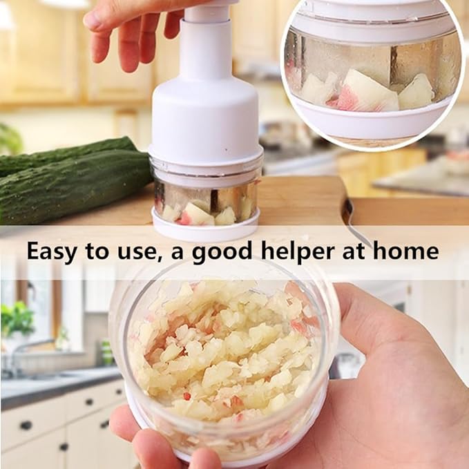 Food Chopper, Mini Garlic Dicer with Stainless Steel Blades, Hand-Press Vegetable Cutter for Onions, Tomatoes, Nuts - Kitchen Helper with Non-Slip Base, Easy to Clean & Save Time