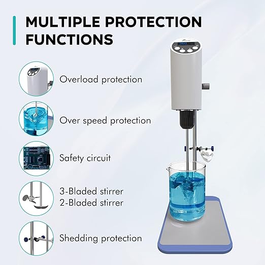 LAB FISH Laboratory Electric Overhead Stirrer Lab Digital Mixer | Stirring Rod and Stainless Steel Stand | Adjustable Speed 100-2000RPM,Powerful Heavy Duty 10L,10000 mPas