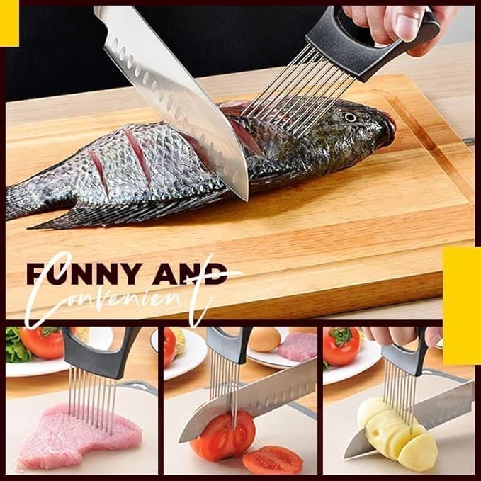 Upgrade Onion Holder for Slicing, Stainless Steel Lemon Slicer Onion Cutter for Slicing, Vegetable Cutter for Potato and Tomato, Avocados, Eggs, Meat, Kitchen Chopper Slicings Tool (Black, 2PCS)