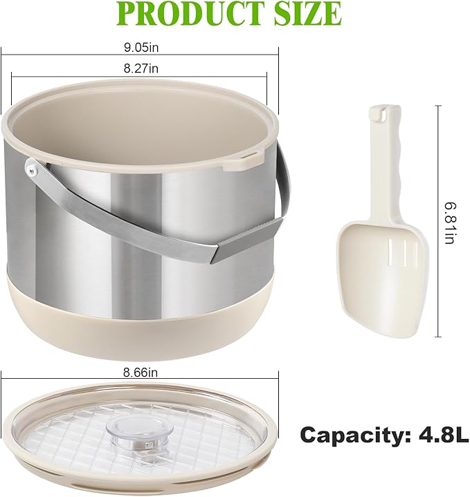 5QT/4.8L Insulated Ice Bucket for Parties, Large Capacity Double-Wall Beverage Bucket with Scoop & Lid for Champagne, Wine, Cocktail (White)