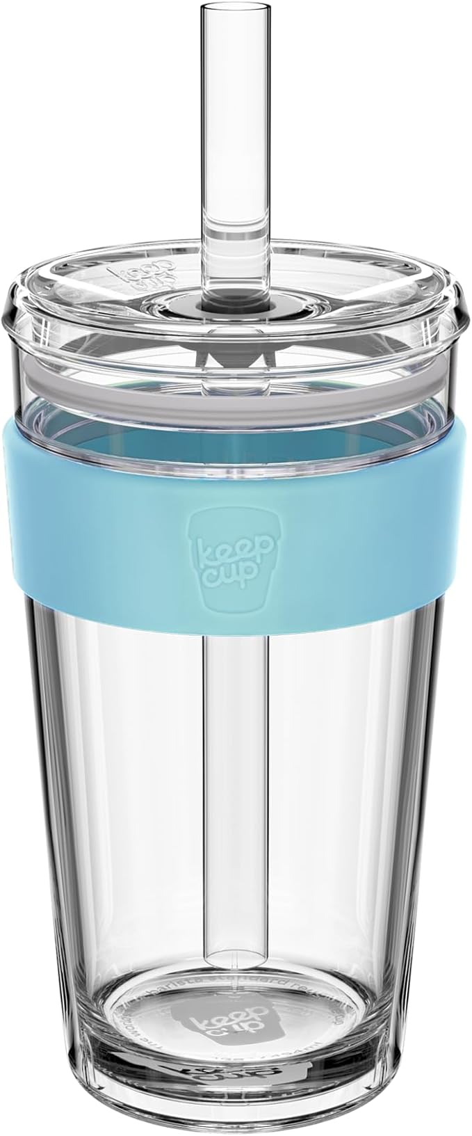 KeepCup Cold Cup - Longplay Double wall Glass Ice Coffee Tumbler with Lid and Straw - 16oz (454ml) - Cloud