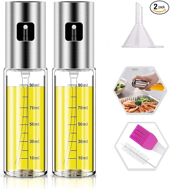 NIKKIER Oil Sprayer for Cooking,2 Pack 100ml Olive Oil Spritzer,Oil Sprayer for Air Fryer, Salad,BBQ,Roasting