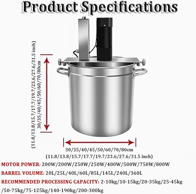 Automatic Food Mixer Pot Stirrer Mixer, 20L/25L/40L/60L/85L/145L/240L/360L Electric Mixer Machine Commercial Pot Seasoning Bottom Soup Sauce Stirrer - Adjustable Stirring Speed