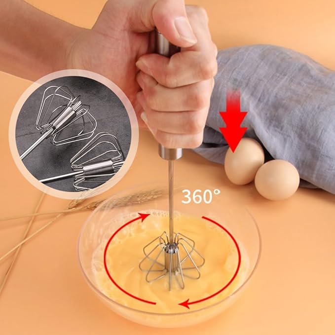 2025 Upgrade Stainless Steel Egg Whisk, Semi-Automatic Hand Push Mixer Stirrer Whisk Blender, Stainless Steel Whisks Blender for Blending, Beating & Stirring (12inch)