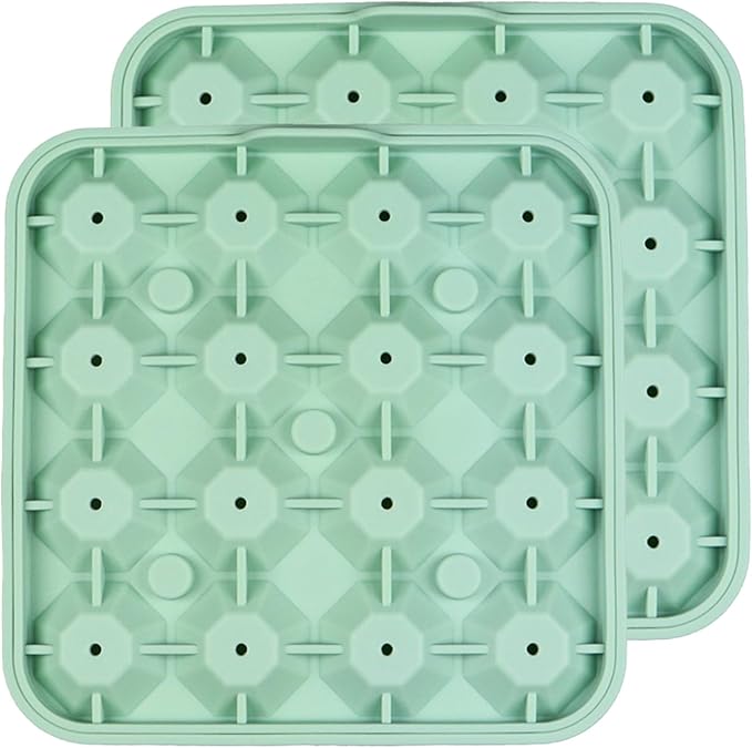 Tiny Diamond Ice Molds 2 Pack, Small Diamond-Shaped Silicone Ice Cube Trays 16 Cubes Per Tray, Easy Release, BPA-Free and Stackable, Mini Ice Cube Trays with Lid Green