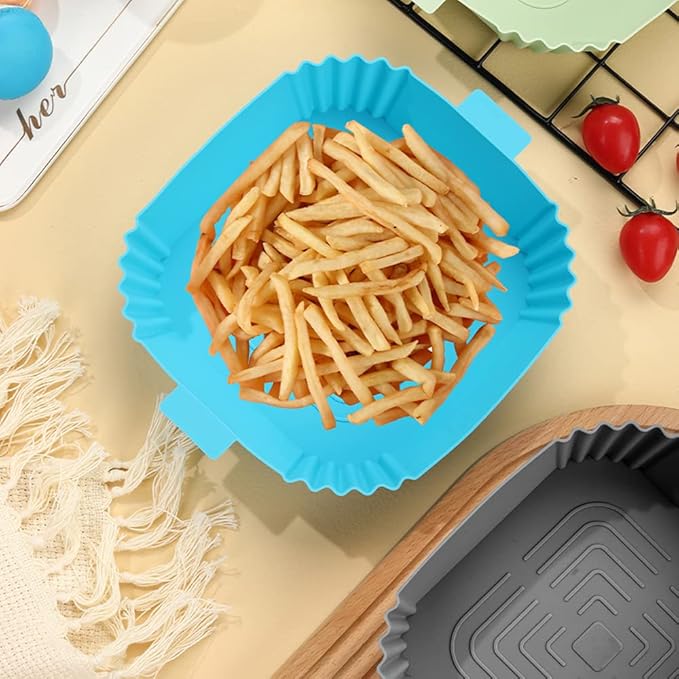 Air Fryer Silicone Liners,LYHOLKEER 4Pcs 7.6inch Reusable Square Silicone Air Fryer Liners for 3-6 QT,Food Safe Air Fryers Oven Accessories,Replacement Of Flammable Parchment Liner Paper
