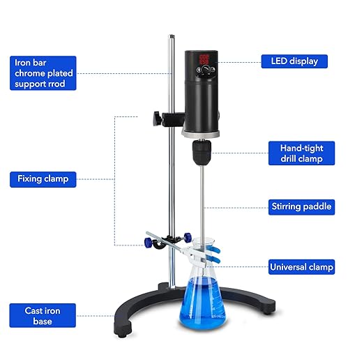 Electric Overhead Stirrer Max.40L 160W 100-2000RPM 10000mPa.s LCD Digital Lab Mixer Time and Speed Adjustable Equipped with Three Different Types of Mixing rods for Various uses