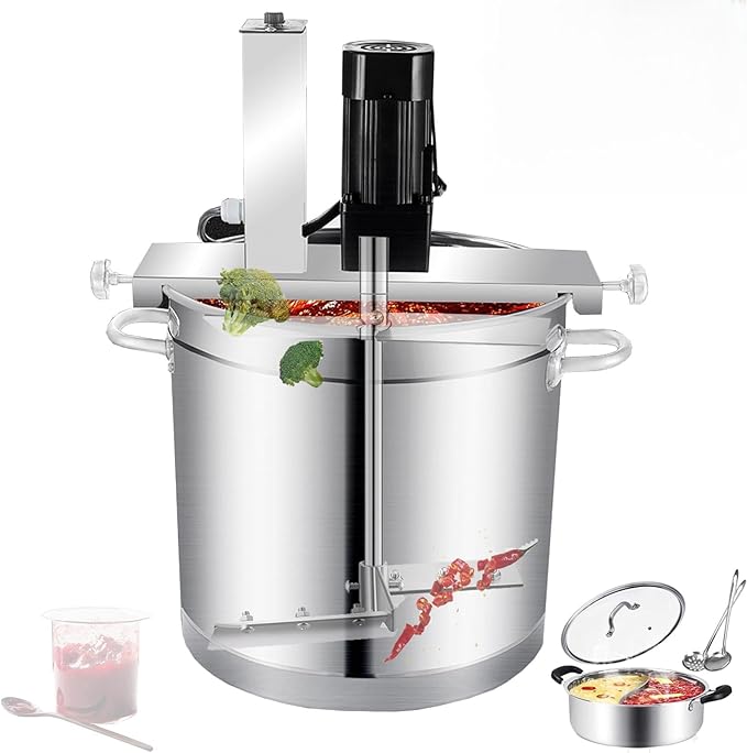 Automatic Food Mixer Pot for Jam Sauce, 200W Commercial Electric Stainless Steel sauce Stirrer Frying Machine with 4 Blade Stirring Scraper Blender For Making Jam, Sauce, Filling(20L)
