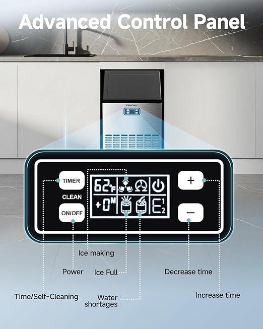 EUHOMY Commercial Ice Maker Machine, 100lbs/24H Stainless Steel Under Counter ice Machine with 33lbs Ice Storage Capacity, Freestanding Ice Maker.