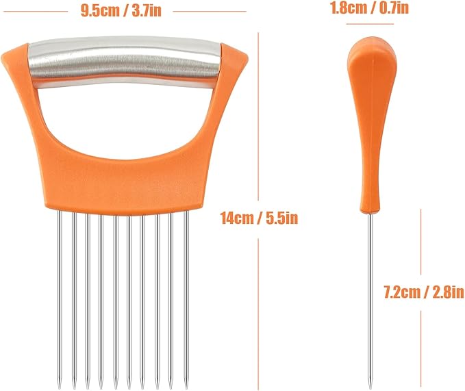 Stainless Steel Onion Holder for Slicing,Onion Slicer Holder, Onion Cutter for Slicing of Onions, Tomatoes,Avocados,Eggs and Other Vegetables,Kitchen Utensils Gift (Orange)