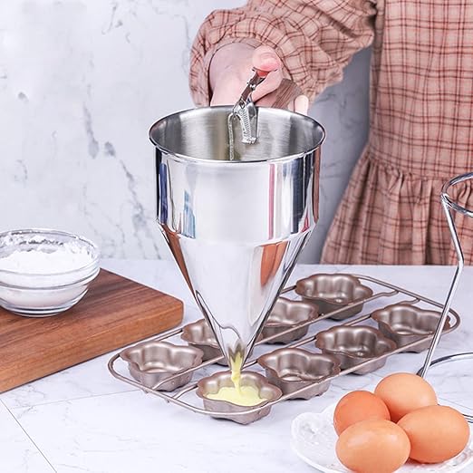 KAYCROWN Pancake Batter Dispenser, 1200ml Stainless Steel Funnel Cake Dispenser with Stand and Basting Brush, Great for Cupcakes, Waffles, takoyaki or Any Baked Goods, Batter Funnel Dispenser