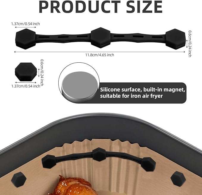 2 Sets Air Fryer Magnet Silicone Buckle, Air Fryer Magnets for Parchment Paper Liners Silicone Magnetic Buckle Prevent Paper Burning Kitchen Accessories (Black)