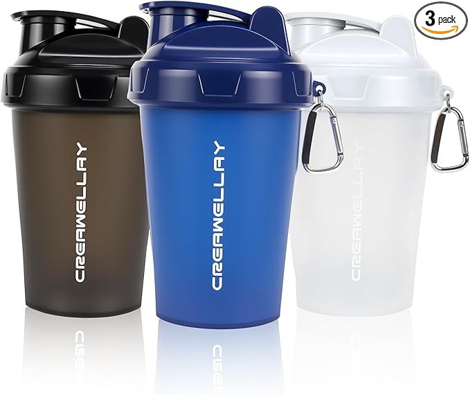 3 Pack Shaker Bottles for Protein Mixes, 17 oz Small Protein Shaker Bottle with Handle, Gym Shaker Cups with Blending Ball for Pre Workout, BPA-Free & Dishwasher Safe, Black, Blue, White