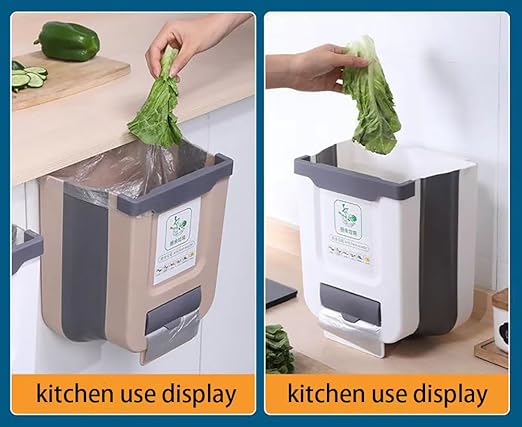 Hanging Kitchen Trash Can,2.6 Gallon Collapsible Waste Bin,Plastic Folding Hang Garbage Can for Cabinet Car Bedroom Bathroom Kitchen Office 11.3 * 10 * 6.9inch,White
