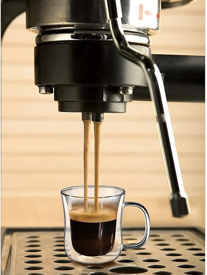 ecooe Espresso Cups 4 Oz Double Walled Glasses Coffee Mugs Set of 2, Clear Glass Coffee Cups with Handle, 120 ml (full capacity) Coffee Mug Borosilicate Double Wall Glass Espresso Coffee Cups
