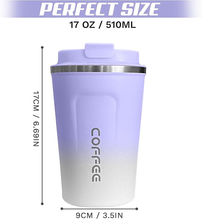 SPLMIFA Travel Coffee Mugs Leak-Proof, Reusable Coffee Cup with Lids, Stainless Steel Vacuum Insulated Coffee Tumblers, Thermal Insulation Cup for Men & Women Hot & Cold Drinks(2nd-Purple White, 17OZ)