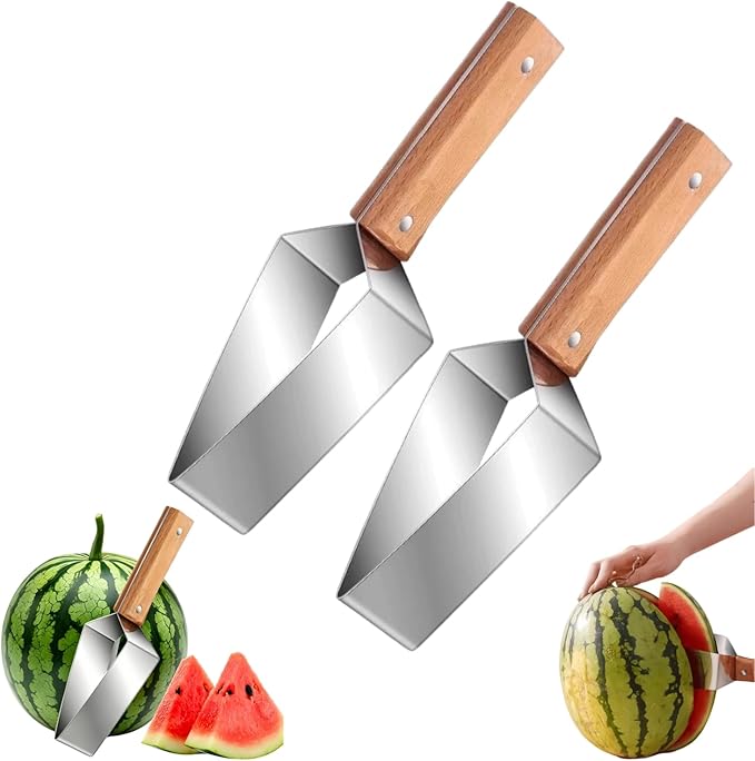 2026 New Stainless Steel Watermelon Cutter Slicer，Watermelon Cutter Slice Tool, Triangle Watermelon Cutters, Stainless Steel Multifunctional Fruit Slicing And Meat Divider (2pcs)