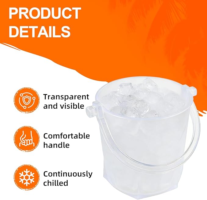 Crystal Ice Bucket with Handle & Tongs-1.1 L Plastic Clear Champagne Ice Buckets for Parties, Beer, Wine, Drinks, Cocktails,-Soda, Mimosa Bar Supplies (Style-C, 37 oz (1.1 L))