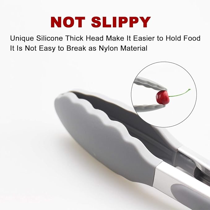 2 Pack Silicone Kitchen Tongs – 9" & 12" Set, Heat Resistant up to 500°F, Non‑Stick Cookware Safe, Wavy Silicone Tips, BPA Free, Locking Clip & Hanging Loop, Grey