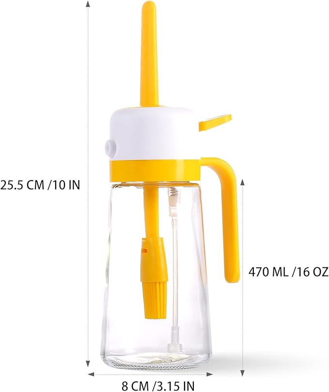 16oz/470ml Glass Olive Oil Sprayer for Cooking – 2 in 1 Canola Oil Spray Bottle for Kitchen, Wide-opening Spray Bottle with Silicone Basting Brush, Kitchen Gadgets for Air Fryer, Salad, BBQ